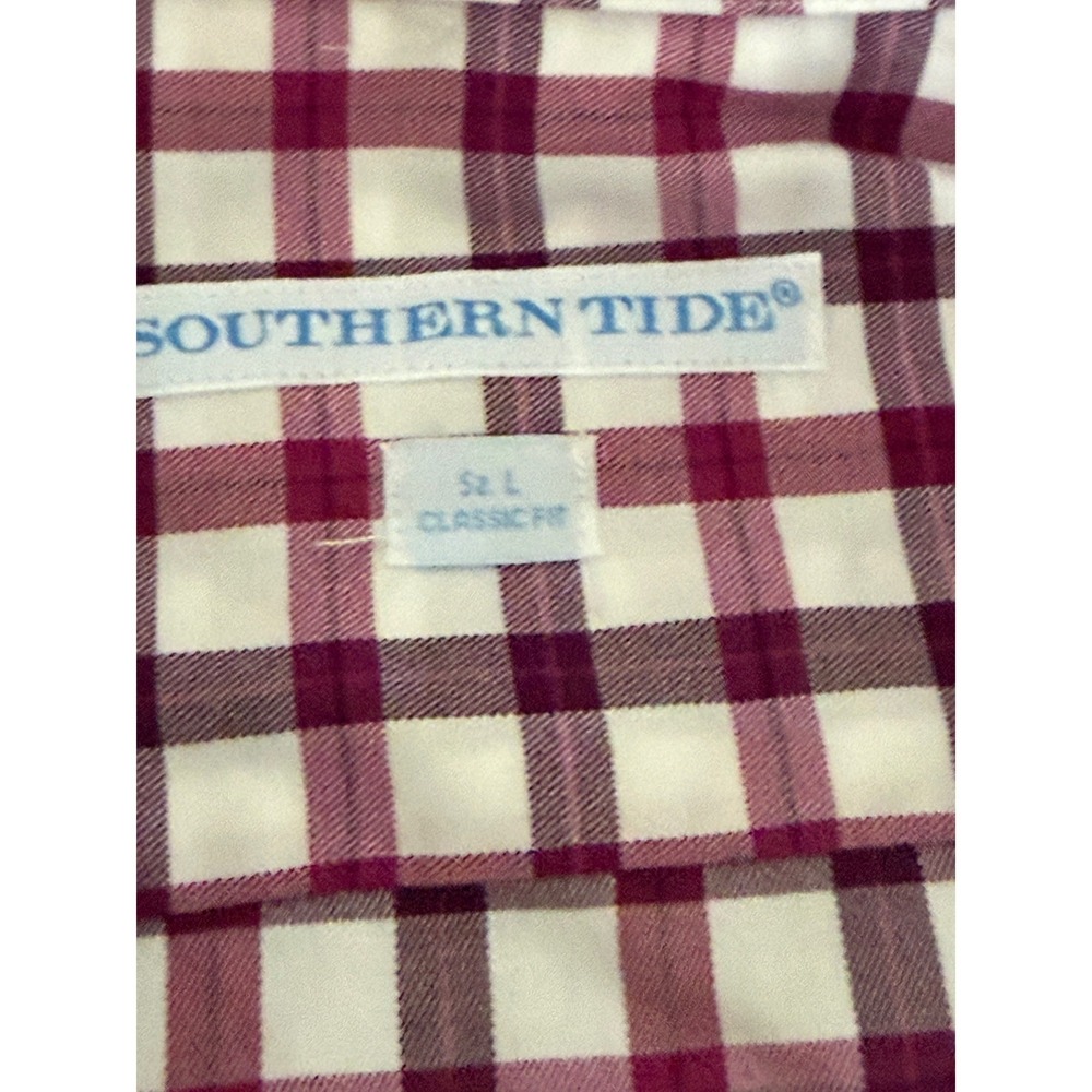 Southern Tide Mens Classic Fit Gingham Button Down Shirt Burgundy White Large - Picture 4 of 10